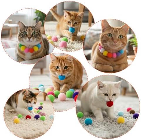 Ouligay 70 PCS Silent Cat Balls 1 Inch Colorful Cat Pom Pom Balls, Cats Toy Ball Soft Interactive Lightweight, Fuzzy Ball for Cats Kitten Toys for Indoor Crafts - Image 7