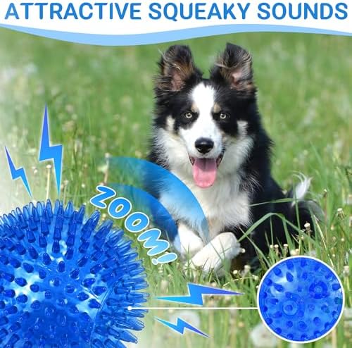 LECHONG 4-Pack Large Squeaky Dog Balls, 4.5" Rubber Spiky Dog Balls for Large Medium Aggressive Chewers Teeth Cleaning, Chew Toy for Training & Boredom Buster - Image 4