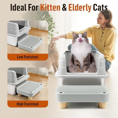 Litter Box Step, Cat Litter Ramp with Wooden Base, Light Grey - Image 5