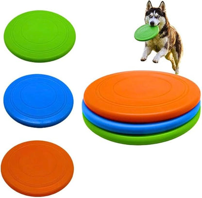 Dog Flying Disc - Pack of 3 Pet Frisbees + Durable Outdoor Dog Toys for Training and Exercise - Interactive Fetch Discs - Blue, Green, and Orange Colors