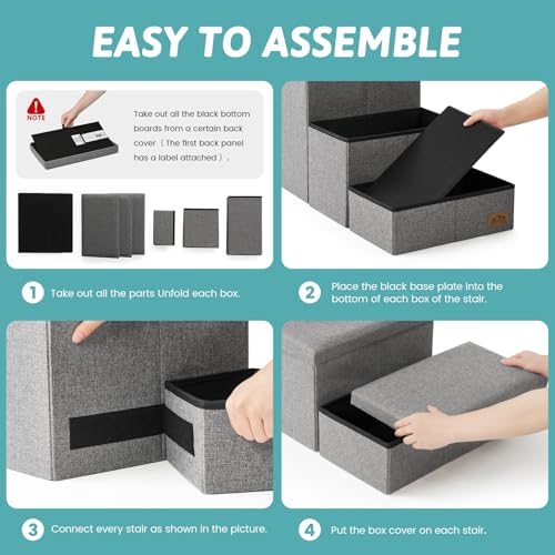 COZY KISS Dog Stairs with Storage, 16.7" H Wider Dog Steps, 3-Step - Image 4
