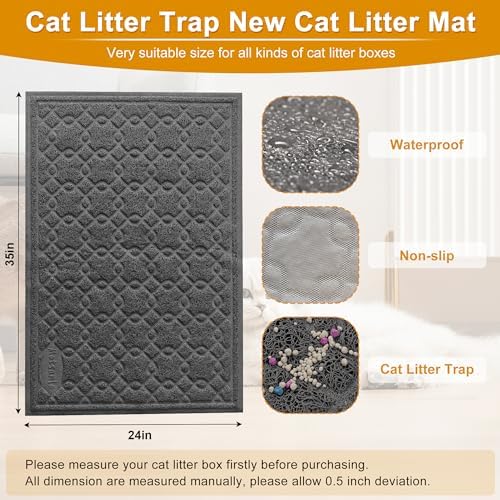 Cat Litter Box Mat, 35" x 24" Large Kitty Litter Trapping Mat Keep Floor Clean, Litter Box Mat Scatter Control, Waterproof, Easy to Clean, Durable Large Size Litter Mats for Floor - Image 2