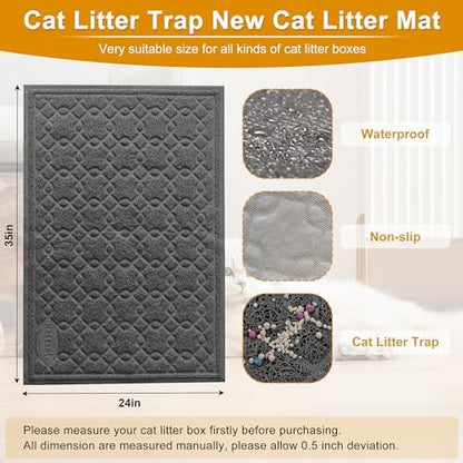 Cat Litter Box Mat, 35" x 24" Large Kitty Litter Trapping Mat Keep Floor Clean, Litter Box Mat Scatter Control, Waterproof, Easy to Clean, Durable Large Size Litter Mats for Floor - Image 2