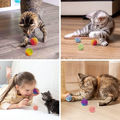 Retro Shaw Cat Toys Balls, Yarn Cat Ball with Bell Inside, Interactive Kitten Toys for Indoor Bored Cats, Handmade Crochet Kitty Ball 12 Pack - Image 6