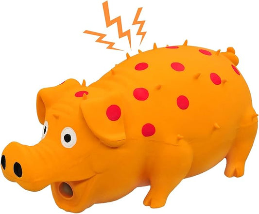 Andiker Dog Squeaky Toy, Dots Latex Dogs Chew Toys with a Oinks Sound Squeaker Grunting Pig Dog Toy Sturdy Self Play 8" Dogs Squeeze Toy for Dental Biting Chasing to Kill Boring Time (Orange)
