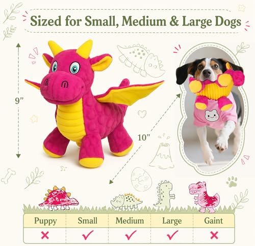 Squeaky Dog Toy - Plush Dragon with 5 Squeakers and Crinkle Wings - Image 4