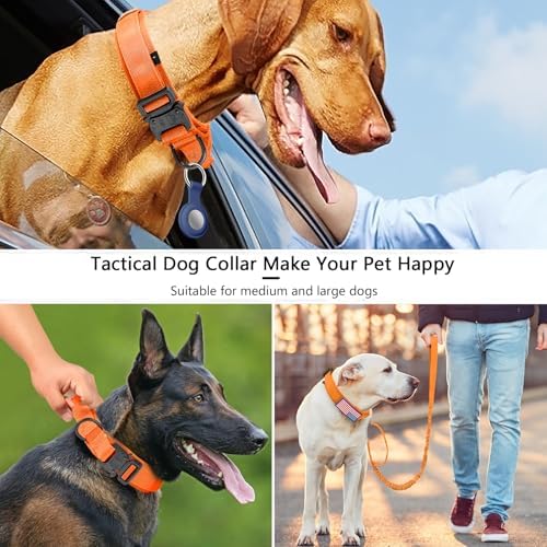 DAGANXI Tactical Dog Collar, Adjustable Military Training Nylon Dog Collar with Control Handle and Heavy Metal Buckle for Medium and Large Dogs, with Patches and Airtags Case (Orange-Set, XL) - Image 5