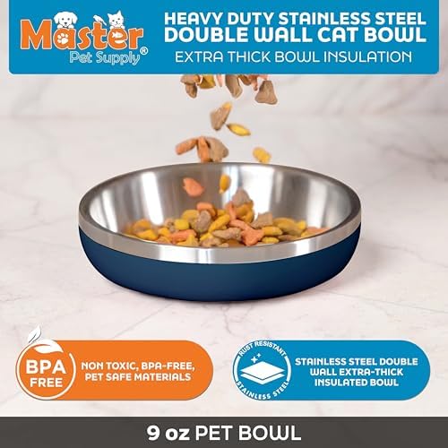 Master Pet Supply Stainless Steel Cat Bowls 9 oz Heavy Duty Navy Blue - Image 2