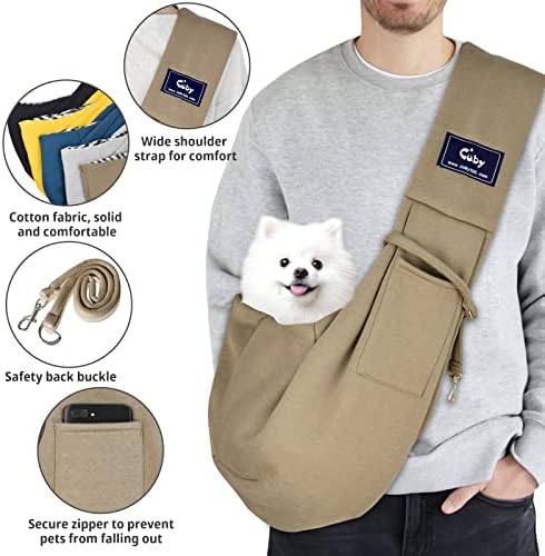 CUBY Dog and Cat Sling Carrier - Hands Free Reversible Pet Papoose Bag - Soft Pouch and Tote Design - Suitable for Puppy, Small Dogs Cats Outdoor Travel(Khaki, Unadjustable Strap) - Image 2