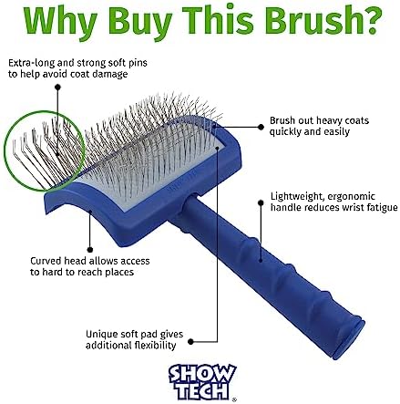 Show Tech Tuffer Than Tangles Slicker Brush for Dog Grooming with Long, Soft Pins, Medium Size, Perfect for Doodle Breeds, Angled Pins for Dematting, Remove Undercoat, Comfort Grip Handle - Image 2