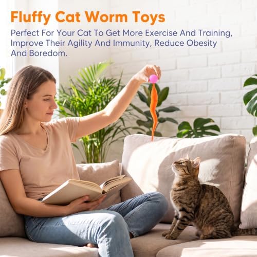 Skrfren 6Pcs Elastic Tails Cat Toys, Interactive Bouncy Balls Worm Toy - Image 5
