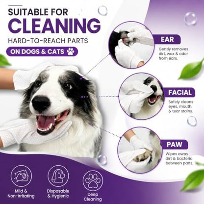 Pet Glove Wipes for Dogs & Cats, 30Pcs Deodorizing Cleaning Gloves with Coconut Oil, Vet Recommended Hypoallergenic Bathless Grooming Wipes for Paws, Body & Ears, No-Rinse - Image 2