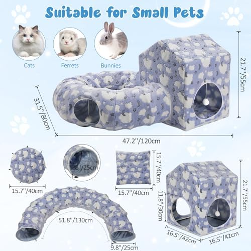 Pawaboo Cat Tunnel Bed, Donut Tunnel with Square House, Basic Soft Blue - Image 2