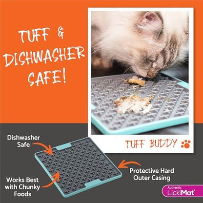 LickiMat Tuff Cat, Heavy-Duty Buddy, Cat Slow Feeder Lick Mat, Boredom Anxiety Reducer; for Food, Treats, Yogurt, or Peanut Butter. Fun Alternative to a Slow Feed Bowl or Dish, Turquoise - Image 5