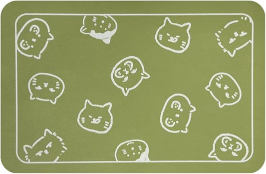 YCT Cat Food Mat, Cat Mat for Food and Water, Pet Feeding Mat, Non-Slip Super Absorbent, with Multiple cat Heads Logo, 24 x 16.9 inches, Green