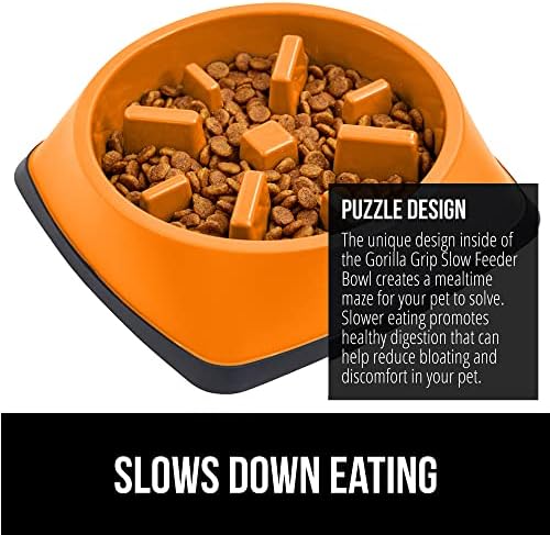GORILLA GRIP® Patented Slow Feeder Dog and Cat Bowl, BPA Free, 1 Cup Orange - Image 3