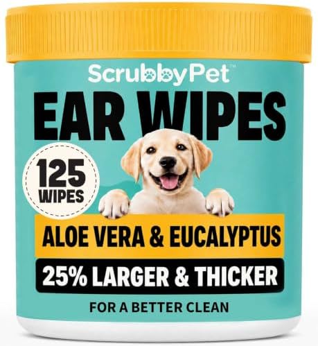 Scrubby Pet Dog Ear Wipes for Dogs | Extra Thick with Aloe Vera & Eucalyptus | 125 Count | Hypoallergenic Ear Cleaner for Dogs with Pearl Texture for Deeper Clean by ScrubbyPet
