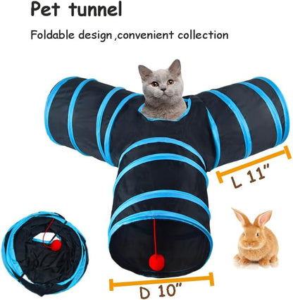 3-Way Collapsible Cat Tunnel Tube Toy Black Blue - Image 2
