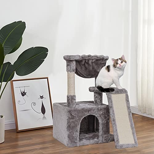 SYANDLVY Cat Tree for Indoor Cats Large Adult, Modern Activity Tower with Scratching Posts & Board, Condo with Plush Perch, Climbing Stand with Cradle & Hanging Ball for Play, Light Grey - Image 5