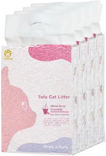 Tofu Cat Litter, Direct to Toliet, Natural and Biodegradable,Quick Clumping and Low Track, Dust Free, Strong Deodorizer with Maximum Water Solubility (6lb×4bags)