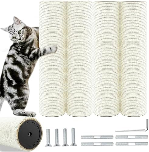 Cat Scratching Post Replacement Pole, 4 PCS 11.81in Cat Tree Replacement Post, Natural Sisal Cat Tree Replacement Parts with M8 Screws, Cat Scratch Post Replacement for Refurbishment by SIYIPURR