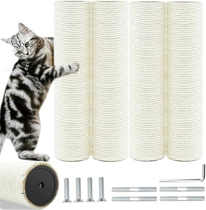Cat Scratching Post Replacement Pole, 4 PCS 11.81in Cat Tree Replacement Post, Natural Sisal Cat Tree Replacement Parts with M8 Screws, Cat Scratch Post Replacement for Refurbishment by SIYIPURR