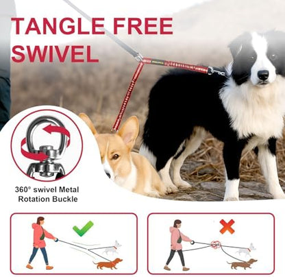 MingXpet 2 Dog Leash, Dog Leash for 2 Dogs, 360° Swivel No Tangle Double Walking Training Leashes for Large Dogs that Pull, Comfortable Shock Absorbing Reflective Bungee, Red - Image 4