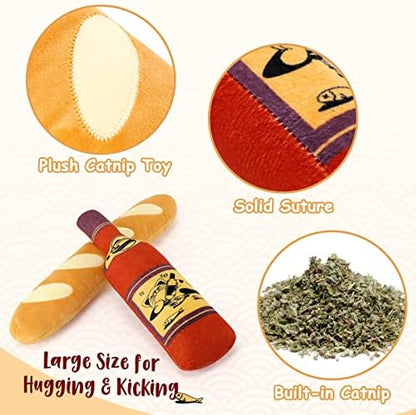 CiyvoLyeen Plush Bread Wine Bottle Catnip Toys for Indoor Cats 2 Pack - Image 2