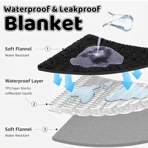 Black Waterproof Calming Pet Blankets for Dogs Reversible Fluffy Sherpa Fleece Pets Blanket for Dog Cats Warm Couch Sofa Beds Covers Washable (Black,XL-85x57in) - Image 6