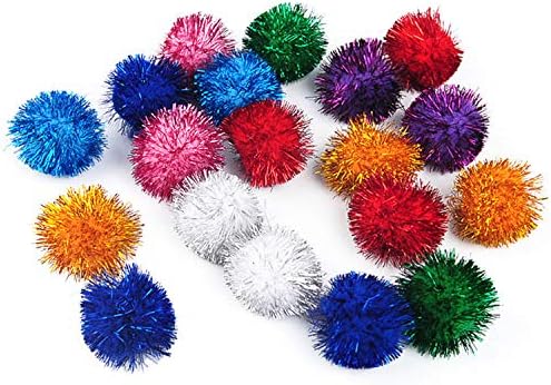 VOVIGGOL 20 Pack 2 Inches Sparkle Balls for Cats, Large Size, Glitter Pom Poms Fuzzy Balls for Cats, Kitten Indoor Assorted Color Random by VOVIGGOL