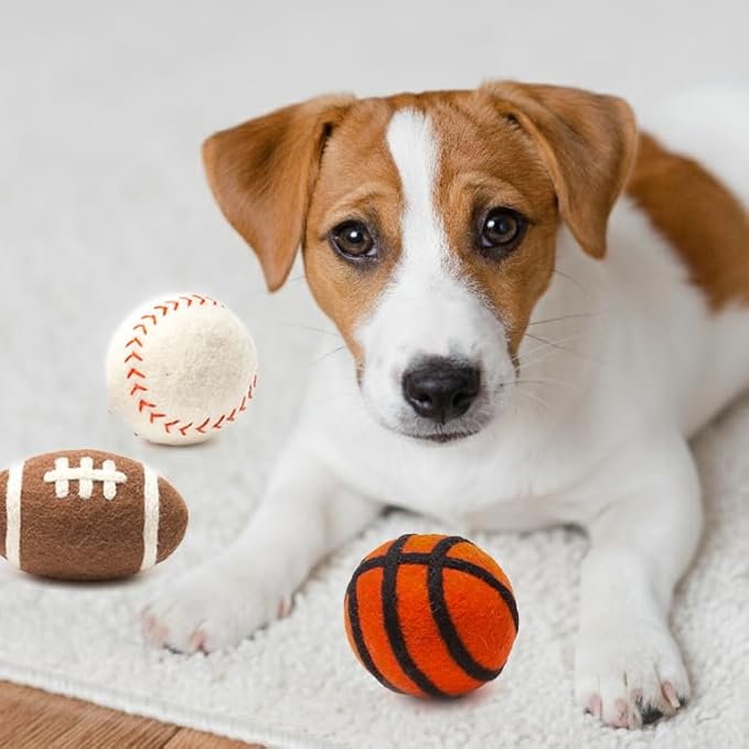 Glaciart One Felt Wool Balls for Dogs (3 Pcs)| Durable Dog Chew Toy, Puppy Chew Toys for Teething & Dog Teeth Cleaning | Pet Toys Fetch Games & for Anxiety/Boredom | Great for Small or Medium