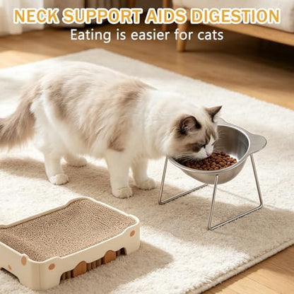 Elevated Cat Bowls 3 Pack, 15° Tilted Raised Cat Food & Water Bowls with Stainless Steel Dishes, Whisker-Friendly Anti-Vomiting Pet Bowls for Cats & Small Dogs - Image 6