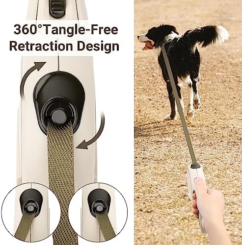 Segarty Retractable Leash Small Dog, 16ft Heavy Duty Walking Dog Leash for Medium Pet up to 44lb, Anti-Slip Handle 360°Tangle-Free Nylon Tape, One-Handed One Button Lock and Release (Khaki) - Image 4