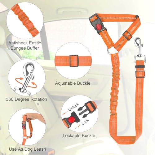 BWOGUE Dog Seat Belt for Car, Headrest Restraint Bungee Lead, Orange - Image 4