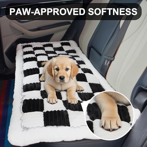 Backseat Pet Bed Mat Non-Slip Dog Car Seat Cover Scratch Chew Resistant Dog Blanket for SUVs, Trucks & Sedans 23" x 51" Easy Clean Comfortable Car Travel Pet Pad, Black and White - Image 4