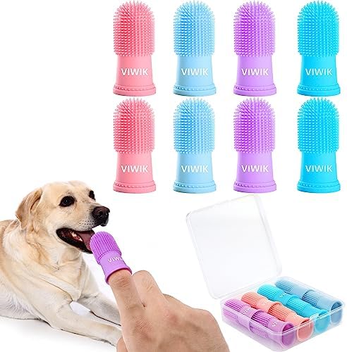 VIWIK 8Pack Pet Tooth Brushing Kit - Medium to Large Dog & Cat Toothbrush, Finger Toothbrush for Puppy Teeth Cleaning & Dental Care by VIWIK