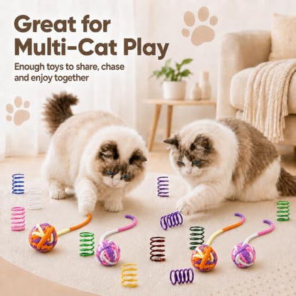 Cat Toys for Indoor Cats, 4 Yarn Balls with Tails & 12 Colorful Springs - Image 7