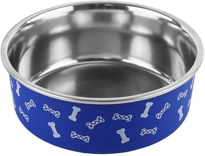 Anti-Skid Stainless Steel Dog Bowl with Anti-Skid Base, 32 fl oz | Food & Water Bowl for Small Dogs, Puppies & Cats, | Durable Pet Bowl, Blue Bone Print