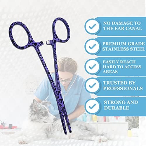 Dog Pet Ear/Nose Hair Puller Grooming Hemostat Locking Forceps Pliers, 5.5" (14cm), Straight (Purple Paws) - Image 4