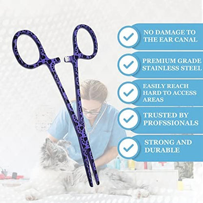 Dog Pet Ear/Nose Hair Puller Grooming Hemostat Locking Forceps Pliers, 5.5" (14cm), Straight (Purple Paws) - Image 4