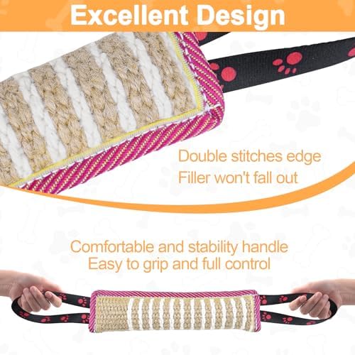 ToLanbbt Dog Tug Toy Dog Bite Jute Pillow Pull Toy with 2 Strong Handles for Tug of War, Puppy Interactive Play, Tear Resistant Bite Training Toys for Small Medium Large Dogs (Pink Yellow Footprint) - Image 4