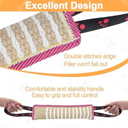 ToLanbbt Dog Tug Toy Dog Bite Jute Pillow Pull Toy with 2 Strong Handles for Tug of War, Puppy Interactive Play, Tear Resistant Bite Training Toys for Small Medium Large Dogs (Pink Yellow Footprint) - Image 4