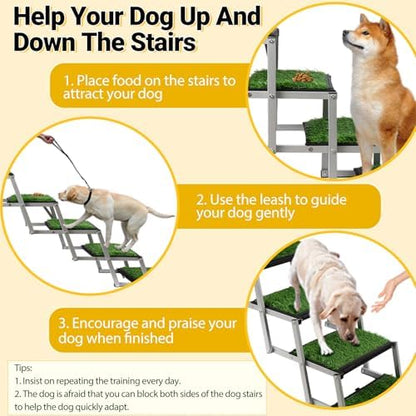 Grass Dog Stairs for Car,Non-Slip Folding Dog Ramps for Large Dogs, 5 Steps - Image 7