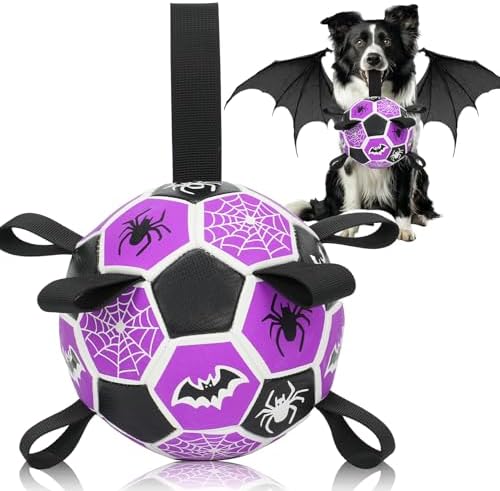 Dog Toys Balls, Dog Soccer Ball with Straps, Dog Birthday Gifts, Durable Balls for Small Medium Pet, Puppy Outdoor Toy, Pet Training Soccer Ball, World Cup Soccer (6 Inch) (Spider, Medium) by Unknown