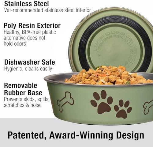 Loving Pets Bella Dog Bowls- Stainless Steel Dog & Cat Bowls - Spill Proof Dog Food Bowl, Cat Bowl, Puppy Essentials & Pet Supplies Great for Home & Travel (Large 35-65 lbs, Artichoke) - Image 2