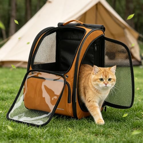 Expandable Cat Backpack Carrier for Cats, Kitten and Puppy, Brown - Image 7