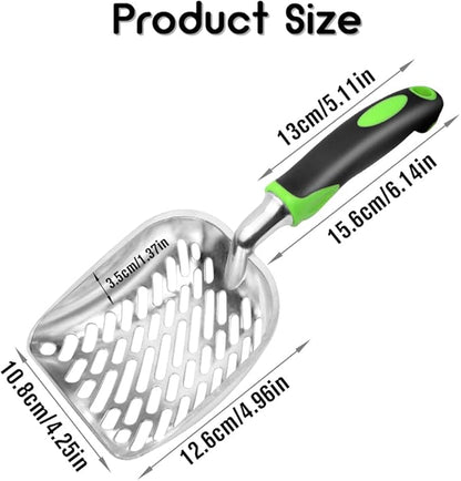 Cat Litter Scoop-Metal Cat Scooper-Long Handle Scoop,Cat Scooper-Poop Sifting-Mesh Shovel-Suitable for Cat Litter Box(Green)-Christmas