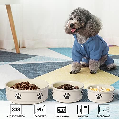 Sweejar Ceramic Dog Bowls with Paw Pattern, Dog Food Dish for Small Dogs, Porcelain Pet Bowl for Water 16 Fl Oz (Beige) - Image 2