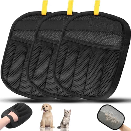 Pet Hair Removal Glove for Dogs and Cats, 3PCS Upgrade Reusable Electrostatic Gloves for Deshedding, Washable Cat Grooming Brush Five-Finger Magic Gloves for Clothing Carpet Sofa Car Seat by dzmelzu