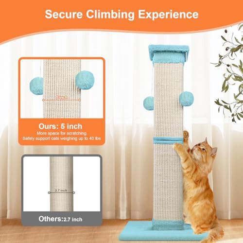 Cat Scratching Post 33 Inch Nature Sisal Cat Scratch Post for Indoor Cats, Large Cat Scratcher Protect Your Furniture, Cyan - Image 6